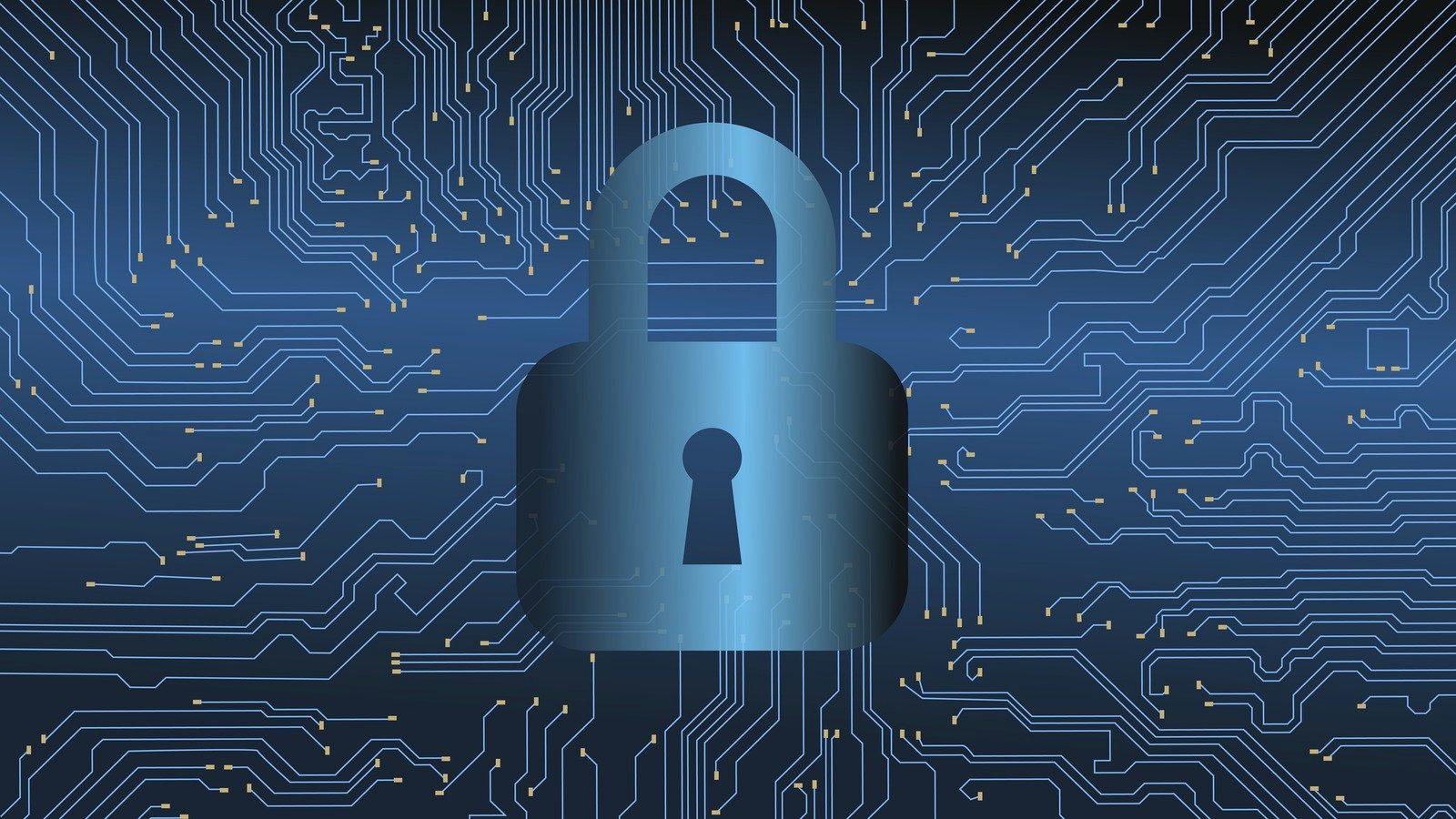 Illustrazione di sicurezza digitale con lucchetto e circuito elettronico