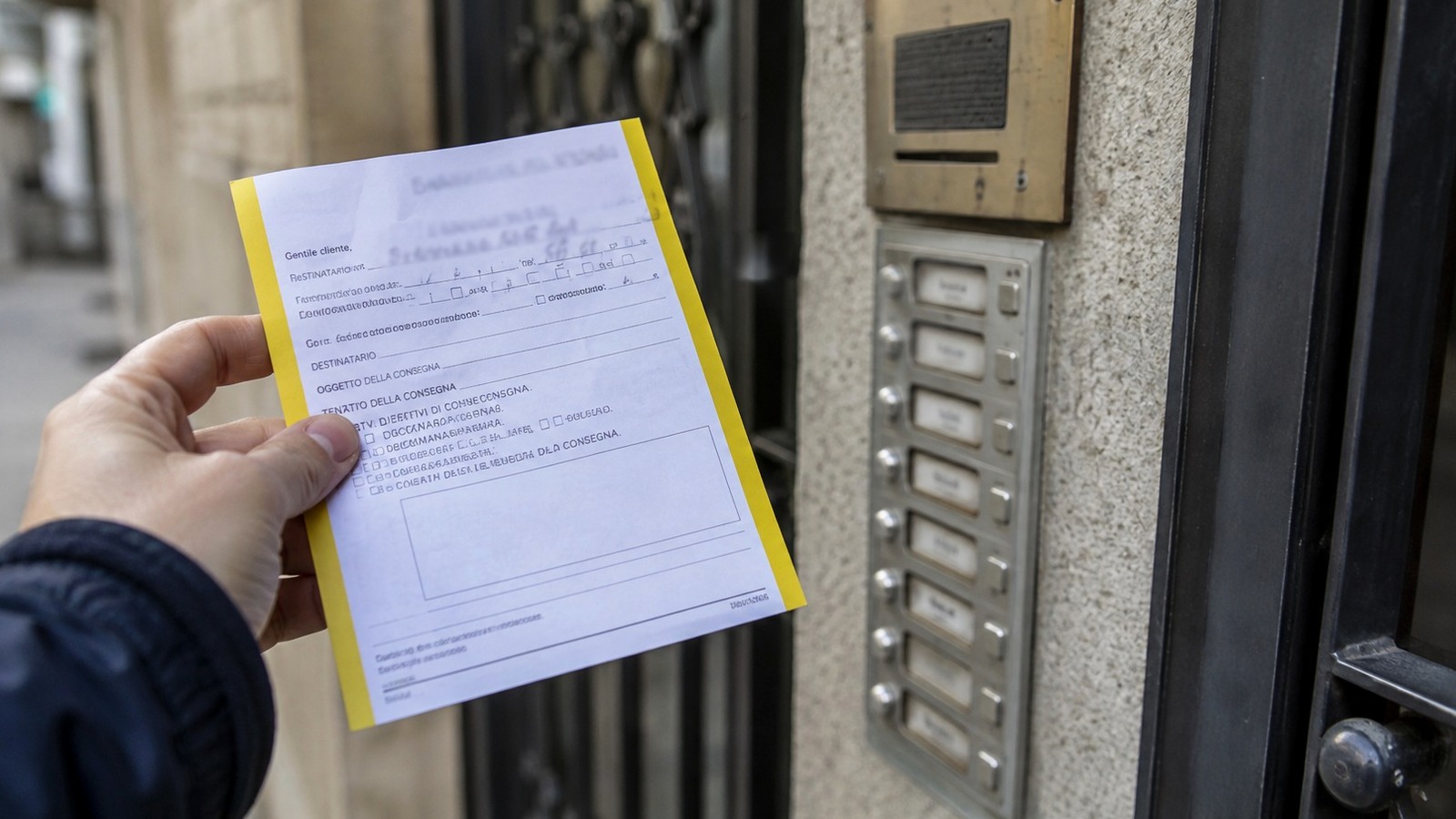 Avviso di consegna presso l’ingresso di un condominio