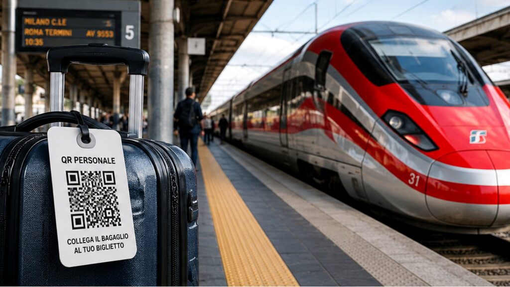 Treno passeggeri moderno fermo in stazione