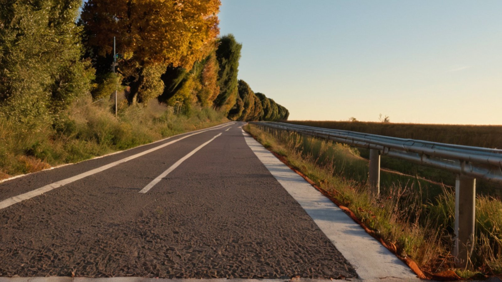 una strada con segnaletica stradale e giovani autisti in bicicletta
