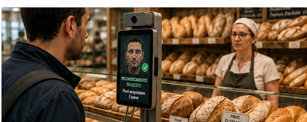 Immagine sintetica di un terminale biometrico in una panetteria