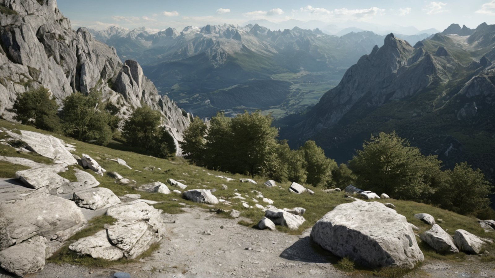 Vista panoramica delle Alpi con una zona di roccia scivolante