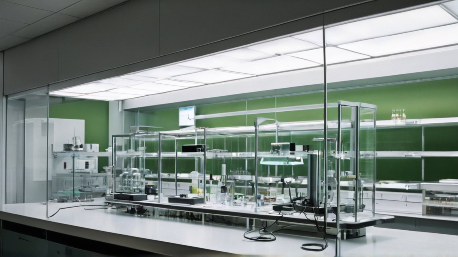 Laboratorio di biotecnologie con un chip biologico stampato su un banco di lavoro