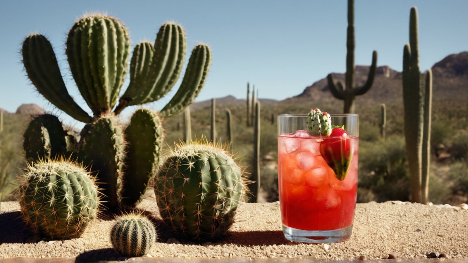 Bicchiere di cocktail con cactus e frutta