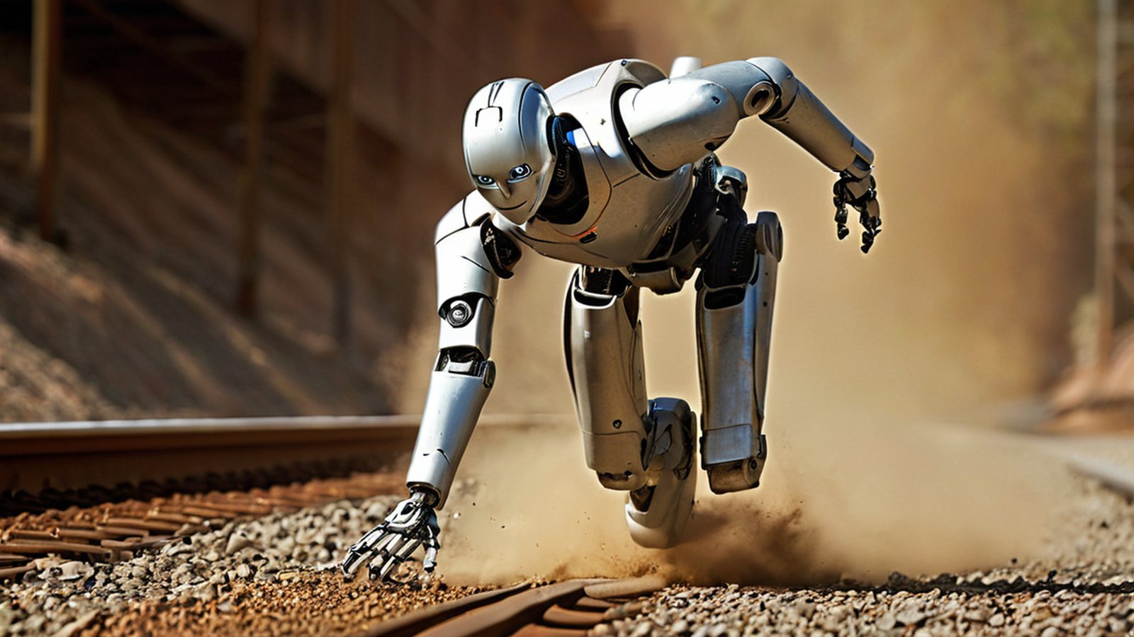 Un robot umanoide in corsa che si schianta al suolo