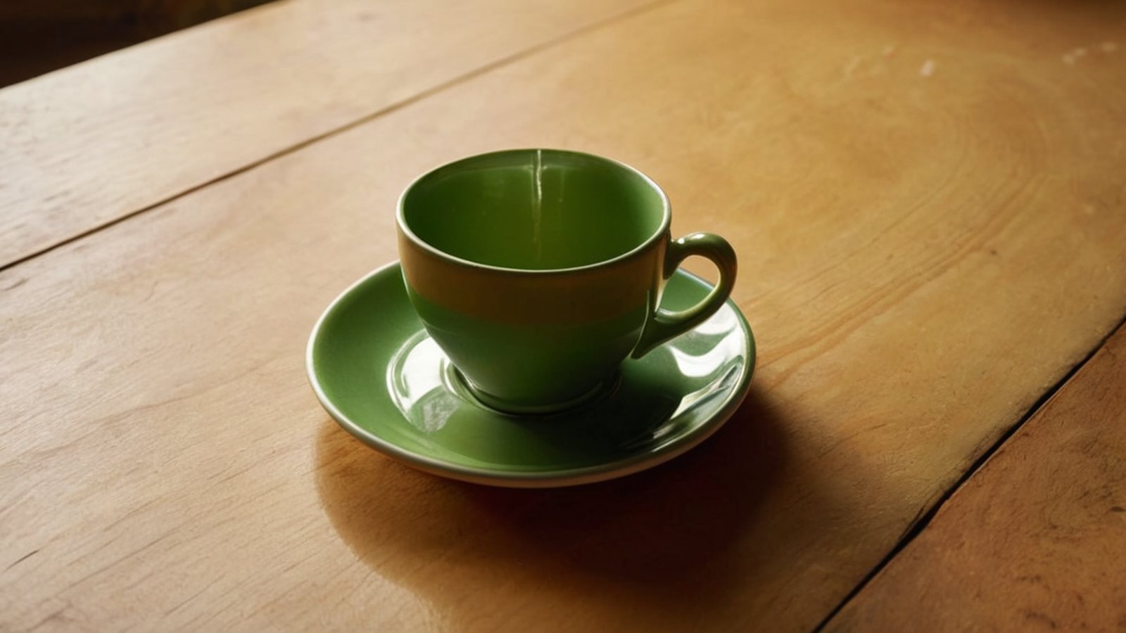 Una tazza di tè verde su un tavolo di legno