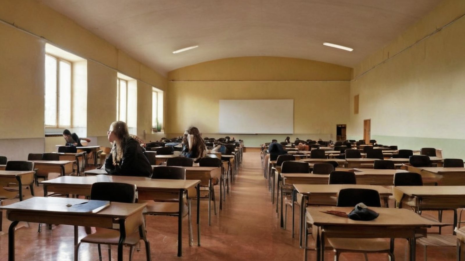 Un'aula scolastica con studenti seduti e concentrati